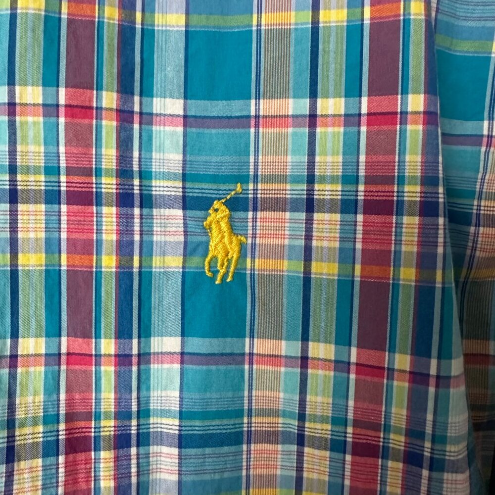 Ralph Lauren Shirt Men XL Pink turquoise Blue Plaid long sleeve button‎ up down - Picture 3 of 5